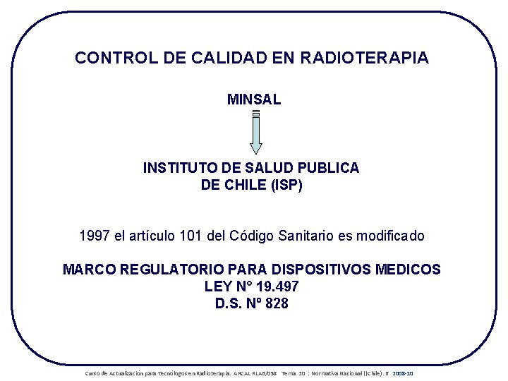 CONTROL DE CALIDAD EN RADIOTERAPIA MINSAL INSTITUTO DE SALUD PUBLICA DE CHILE (ISP) 1997