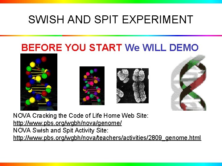 SWISH AND SPIT EXPERIMENT BEFORE YOU START We WILL DEMO NOVA Cracking the Code