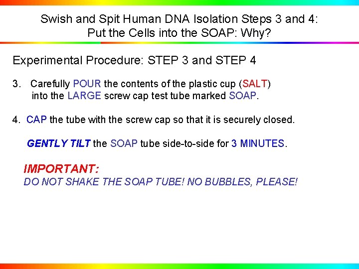 Swish and Spit Human DNA Isolation Steps 3 and 4: Put the Cells into