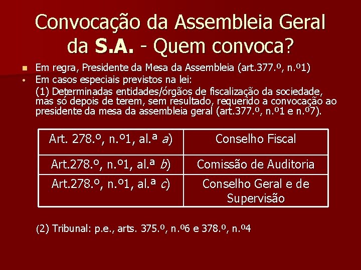 Convocação da Assembleia Geral da S. A. - Quem convoca? n • Em regra,