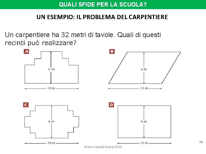 QUALI SFIDE PER LA SCUOLA? UN ESEMPIO: IL PROBLEMA DEL CARPENTIERE Un carpentiere ha