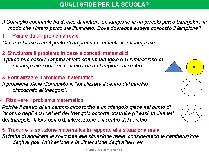 QUALI SFIDE PER LA SCUOLA? Il Consiglio comunale ha deciso di mettere un lampione