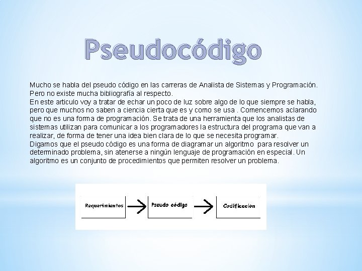 Pseudocódigo Mucho se habla del pseudo código en las carreras de Analista de Sistemas Pseudocódigo Mucho se habla del pseudo código en las carreras de Analista de Sistemas