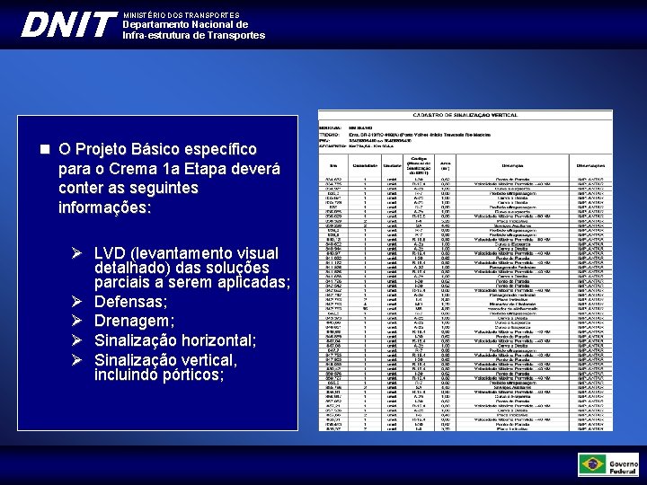 DNIT MINISTÉRIO DOS TRANSPORTES Departamento Nacional de Infra-estrutura de Transportes O Projeto Básico específico