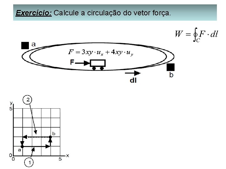 Exercício: Calcule a circulação do vetor força. 