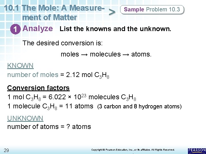 10. 1 The Mole: A Measure. Sample Problem 10. 3 > ment of Matter