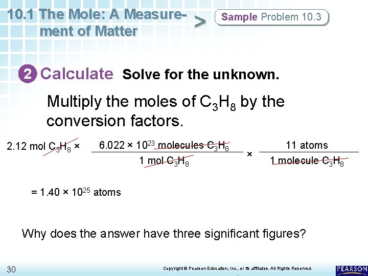 10. 1 The Mole: A Measurement of Matter > Sample Problem 10. 3 2