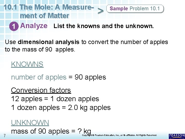 10. 1 The Mole: A Measure. Sample Problem 10. 1 > ment of Matter
