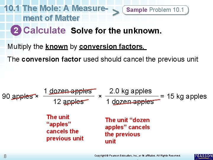 10. 1 The Mole: A Measure. Sample Problem 10. 1 > ment of Matter