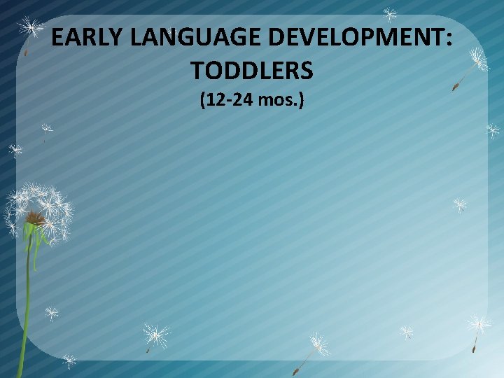 EARLY LANGUAGE DEVELOPMENT: TODDLERS (12 -24 mos. ) 