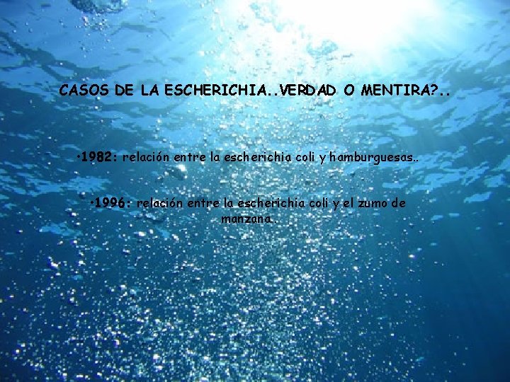 CASOS DE LA ESCHERICHIA. . VERDAD O MENTIRA? . . • 1982: relación entre