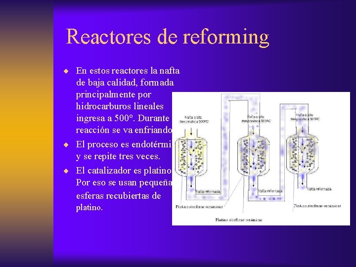 Reactores de reforming ¨ En estos reactores la nafta de baja calidad, formada principalmente