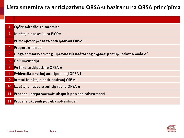 Lista smernica za anticipativnu ORSA-u baziranu na ORSA principima 1 Opšte odredbe za smernice