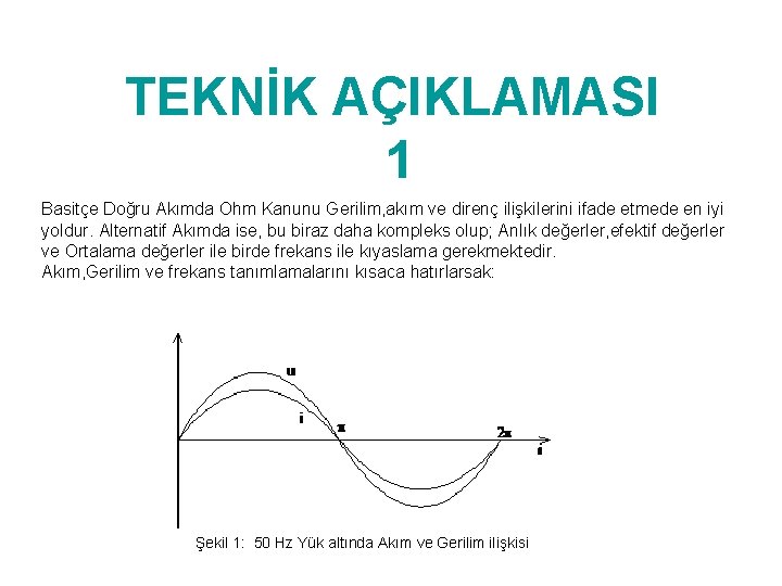 TEKNİK AÇIKLAMASI 1 Basitçe Doğru Akımda Ohm Kanunu Gerilim, akım ve direnç ilişkilerini ifade