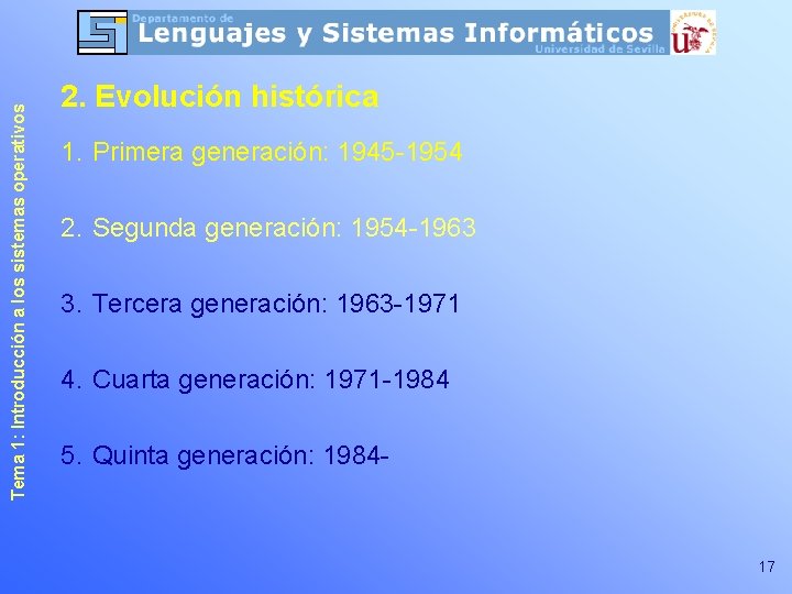 Tema 1: Introducción a los sistemas operativos 2. Evolución histórica 1. Primera generación: 1945