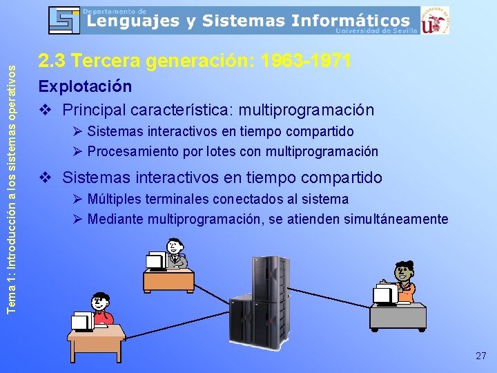 Tema 1: Introducción a los sistemas operativos 2. 3 Tercera generación: 1963 -1971 Explotación