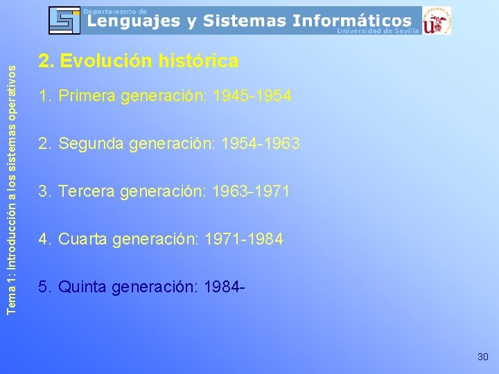 Tema 1: Introducción a los sistemas operativos 2. Evolución histórica 1. Primera generación: 1945