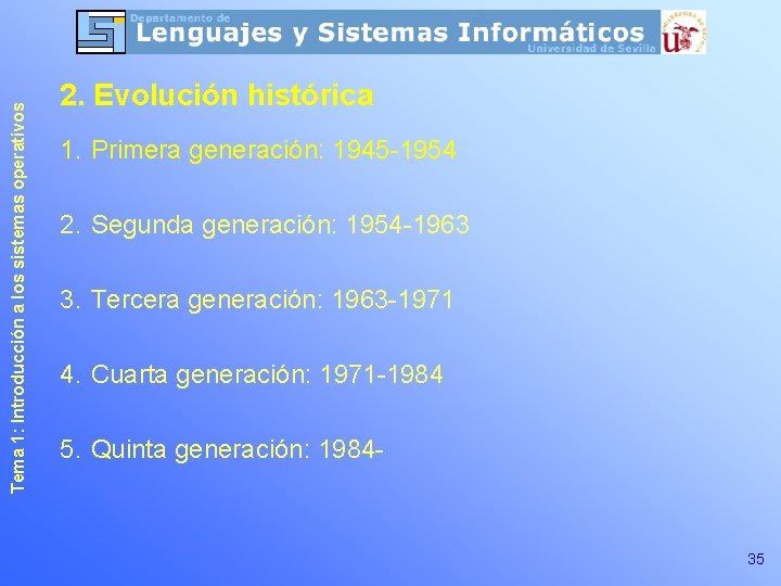 Tema 1: Introducción a los sistemas operativos 2. Evolución histórica 1. Primera generación: 1945