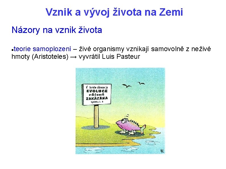 Vznik a vývoj života na Zemi Názory na vznik života teorie samoplození – živé