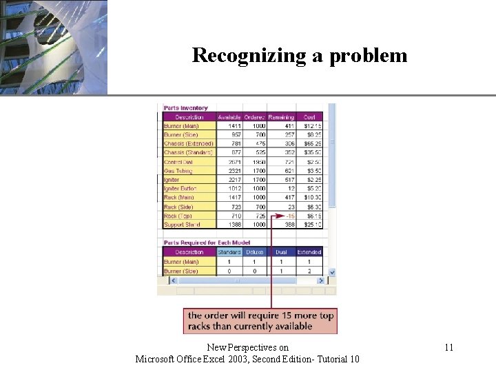 Recognizing a problem New Perspectives on Microsoft Office Excel 2003, Second Edition- Tutorial 10