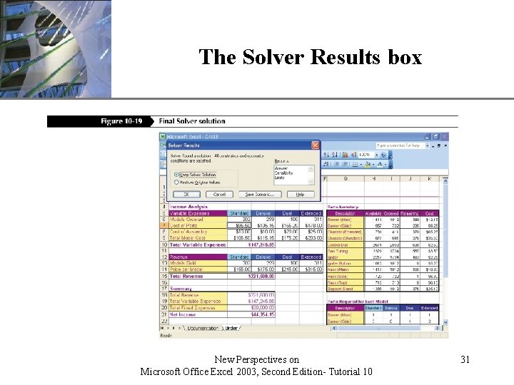 The Solver Results box New Perspectives on Microsoft Office Excel 2003, Second Edition- Tutorial