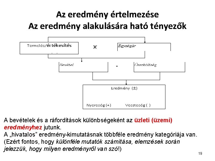 Az eredmény értelmezése Az eredmény alakulására ható tényezők A bevételek és a ráfordítások különbségeként