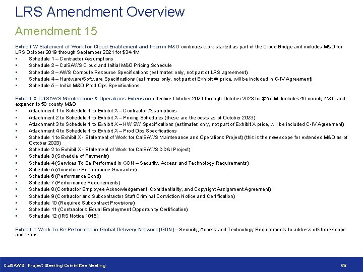 LRS Amendment Overview Amendment 15 Exhibit W Statement of Work for Cloud Enablement and LRS Amendment Overview Amendment 15 Exhibit W Statement of Work for Cloud Enablement and