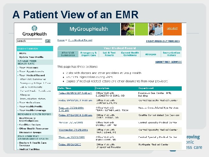 A Patient View of an EMR A Patient View of an EMR