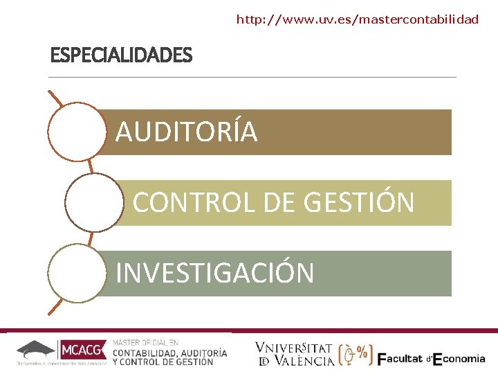 http: //www. uv. es/mastercontabilidad ESPECIALIDADES AUDITORÍA CONTROL DE GESTIÓN INVESTIGACIÓN 