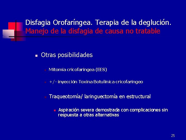 Disfagia Orofaríngea. Terapia de la deglución. Manejo de la disfagia de causa no tratable