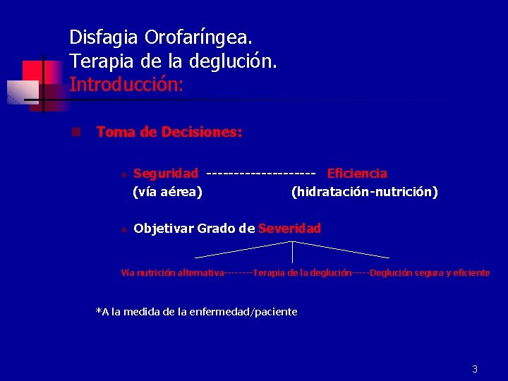 Disfagia Orofaríngea. Terapia de la deglución. Introducción: n Toma de Decisiones: n n Seguridad