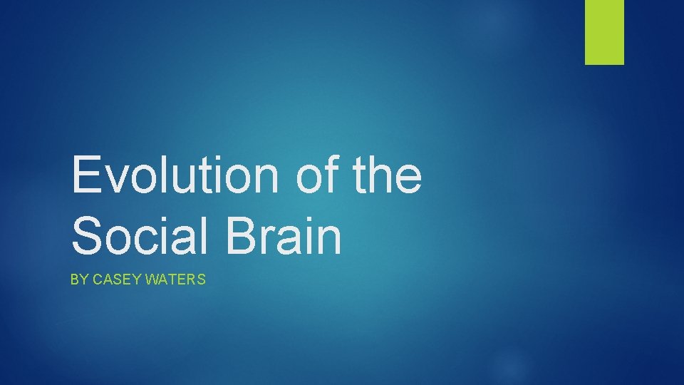 Evolution of the Social Brain BY CASEY WATERS 