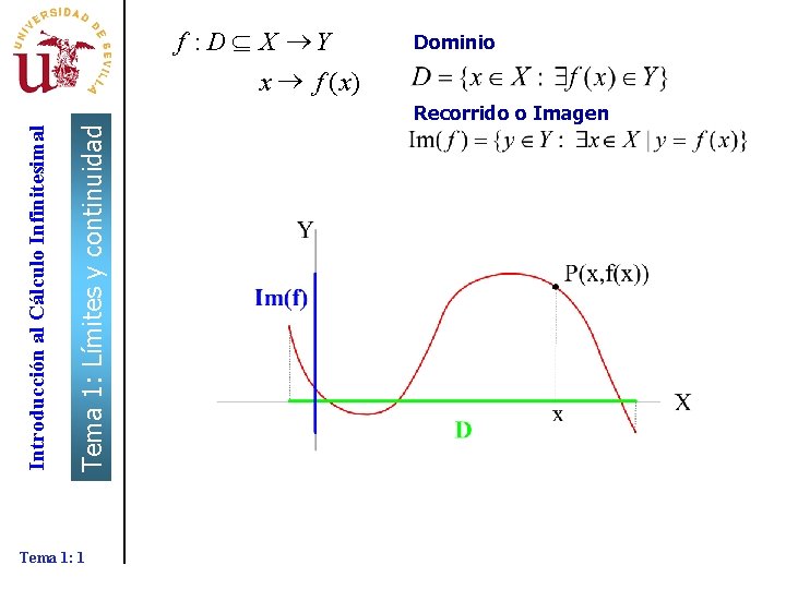 Tema 1: Límites y continuidad Introducción al Cálculo Infinitesimal f : D Í X