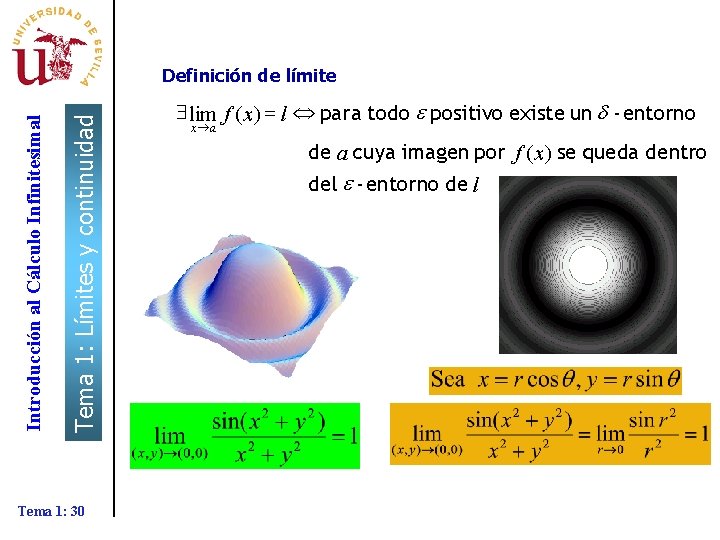 Tema 1: Límites y continuidad Introducción al Cálculo Infinitesimal Definición de límite Tema 1: