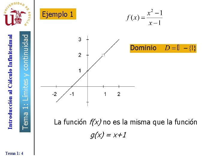 Tema 1: Límites y continuidad Introducción al Cálculo Infinitesimal Ejemplo 1 Tema 1: 4