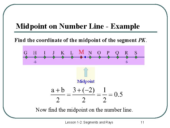 Midpoint on Number Line - Example Find the coordinate of the midpoint of the