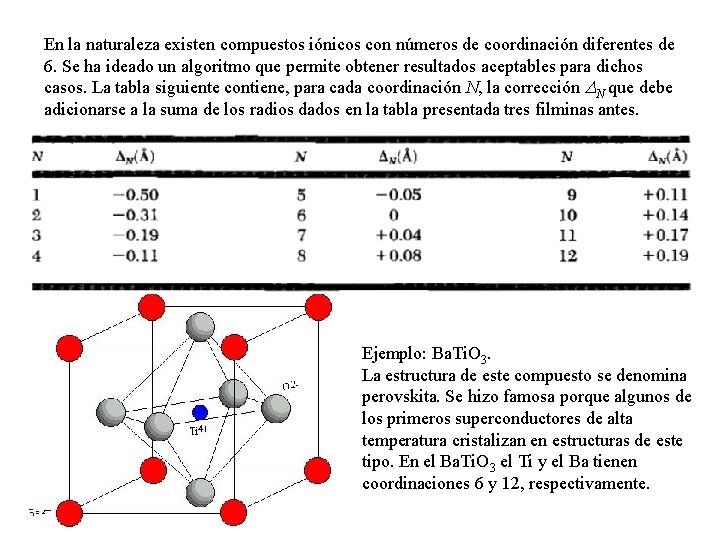 En la naturaleza existen compuestos iónicos con números de coordinación diferentes de 6. Se