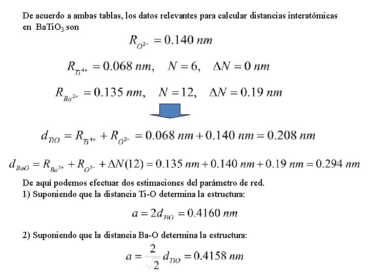 De acuerdo a ambas tablas, los datos relevantes para calcular distancias interatómicas en Ba.