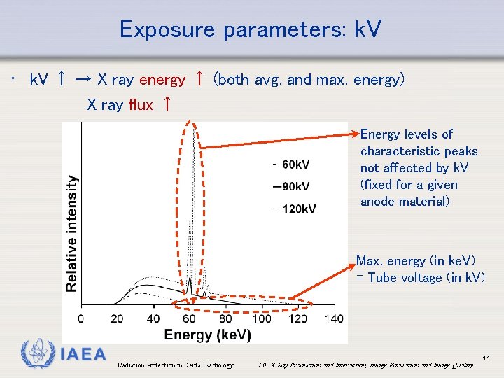Exposure parameters: k. V • k. V ↑ → X ray energy ↑ (both