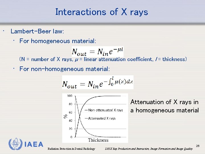Interactions of X rays • Lambert-Beer law: • For homogeneous material: (N = number