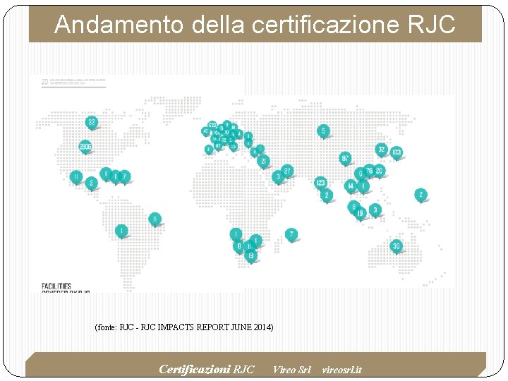 Andamento della certificazione RJC (fonte: RJC - RJC IMPACTS REPORT JUNE 2014) Certificazioni RJC Andamento della certificazione RJC (fonte: RJC - RJC IMPACTS REPORT JUNE 2014) Certificazioni RJC