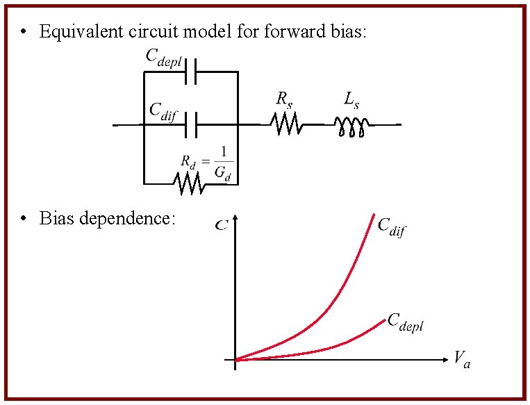  • Equivalent circuit model forward bias: • Bias dependence: 