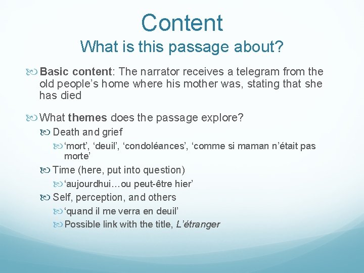 Content What is this passage about? Basic content: The narrator receives a telegram from Content What is this passage about? Basic content: The narrator receives a telegram from