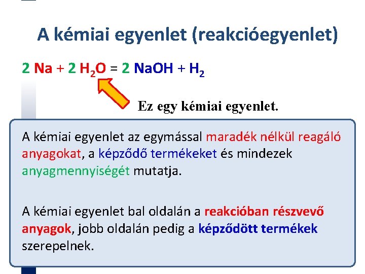 A kémiai egyenlet (reakcióegyenlet) 2 Na + 2 H 2 O = 2 Na.