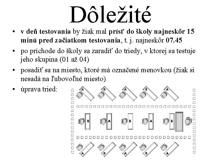 Dôležité • v deň testovania by žiak mal prísť do školy najneskôr 15 minú