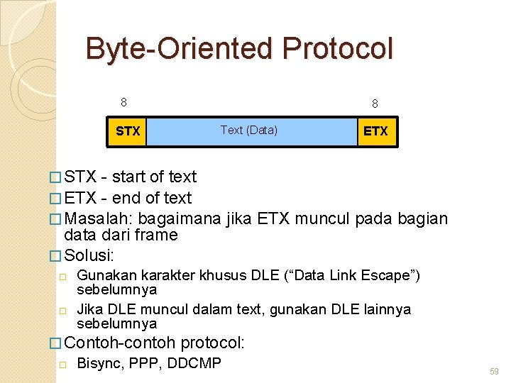 Byte-Oriented Protocol 8 STX 8 Text (Data) ETX � STX - start of text