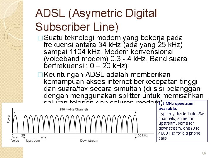 ADSL (Asymetric Digital Subscriber Line) � Suatu teknologi modem yang bekerja pada frekuensi antara