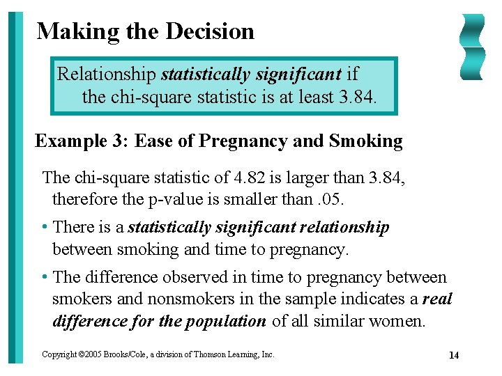 Making the Decision Relationship statistically significant if the chi-square statistic is at least 3.
