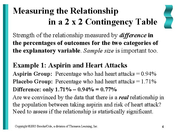 Measuring the Relationship in a 2 x 2 Contingency Table Strength of the relationship