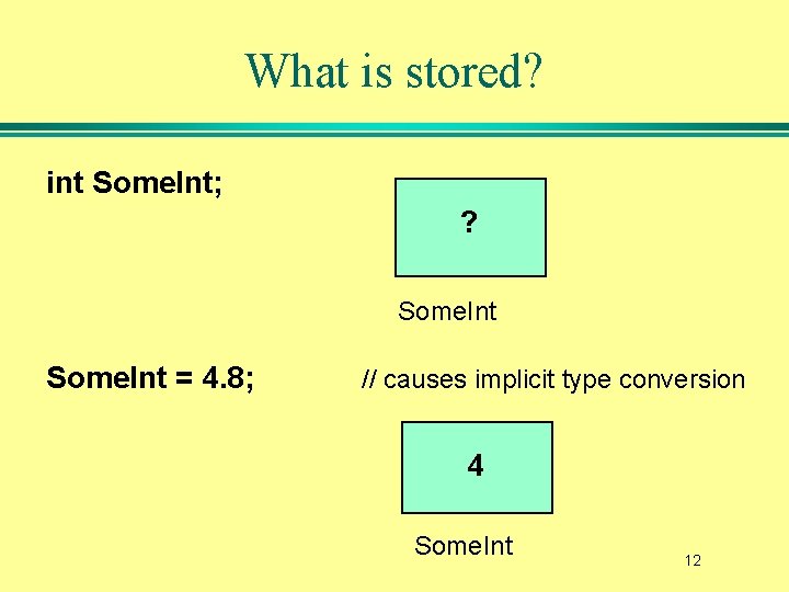 What is stored? int Some. Int; ? Some. Int = 4. 8; // causes